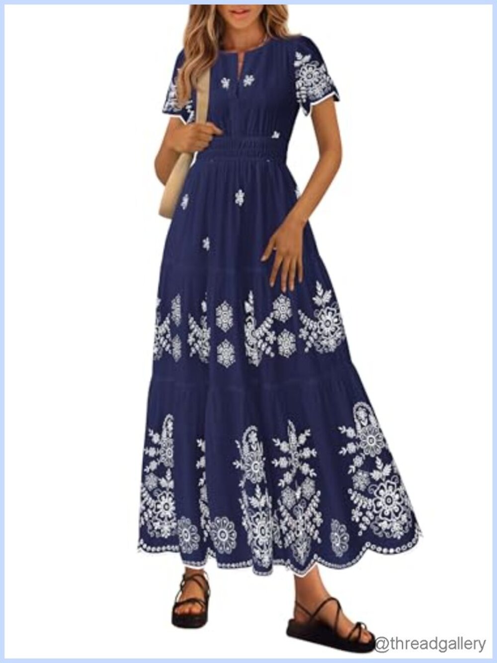 PRETTYGARDEN Women's Floral Maxi Dress Boho V-Neck Short Sleeve